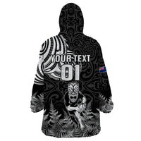 Custom New Zealand Silver Fern Rugby Wearable Blanket Hoodie Maori Tiki Player With Ta Moko Tribal - Wonder Print Shop