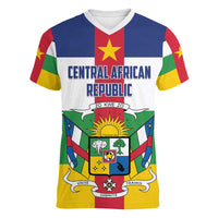 Personalized Central African Republic Women V-Neck T-Shirt Zo Kwe Zo Flag Style - Wonder Print Shop