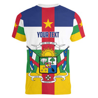 Personalized Central African Republic Women V-Neck T-Shirt Zo Kwe Zo Flag Style - Wonder Print Shop