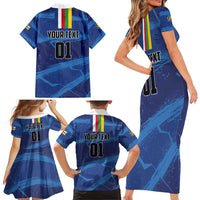 Custom Central African Republic Football Family Matching Short Sleeve Bodycon Dress and Hawaiian Shirt Go Les Fauves - Wonder Print Shop