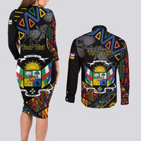 Personalized Central African Republic Couples Matching Long Sleeve Bodycon Dress and Long Sleeve Button Shirt Protea African Pattern - Wonder Print Shop