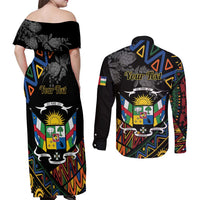Personalized Central African Republic Couples Matching Off Shoulder Maxi Dress and Long Sleeve Button Shirt Protea African Pattern - Wonder Print Shop