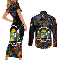 Personalized Central African Republic Couples Matching Short Sleeve Bodycon Dress and Long Sleeve Button Shirt Protea African Pattern - Wonder Print Shop