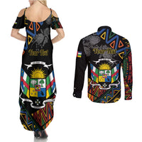 Personalized Central African Republic Couples Matching Summer Maxi Dress and Long Sleeve Button Shirt Protea African Pattern - Wonder Print Shop
