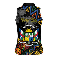 Personalized Central African Republic Women Sleeveless Polo Shirt Protea African Pattern - Wonder Print Shop