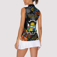 Personalized Central African Republic Women Sleeveless Polo Shirt Protea African Pattern - Wonder Print Shop