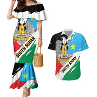 Personalized South Sudan Couples Matching Mermaid Dress and Hawaiian Shirt Grunge Flag Style - Wonder Print Shop