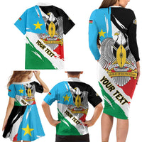 Personalized South Sudan Family Matching Long Sleeve Bodycon Dress and Hawaiian Shirt Grunge Flag Style - Wonder Print Shop