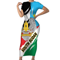 Personalized South Sudan Short Sleeve Bodycon Dress Grunge Flag Style - Wonder Print Shop