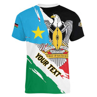 Personalized South Sudan Women V-Neck T-Shirt Grunge Flag Style - Wonder Print Shop