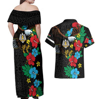 South Sudan Couples Matching Off Shoulder Maxi Dress and Hawaiian Shirt Hibiscus Floral African Pattern - Wonder Print Shop