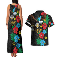 South Sudan Couples Matching Tank Maxi Dress and Hawaiian Shirt Hibiscus Floral African Pattern - Wonder Print Shop