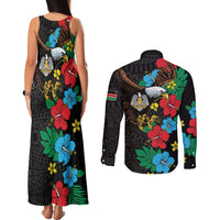 South Sudan Couples Matching Tank Maxi Dress and Long Sleeve Button Shirt Hibiscus Floral African Pattern - Wonder Print Shop