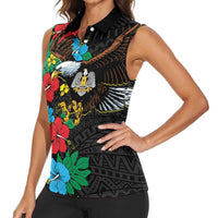 South Sudan Women Sleeveless Polo Shirt Hibiscus Floral African Pattern - Wonder Print Shop
