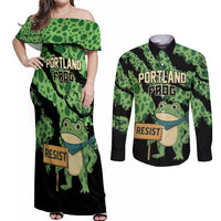 Personalized Portland Frog Resist Couples Matching Off Shoulder Maxi Dress and Long Sleeve Button Shirt Frogs Against Fascism - Wonder Print Shop
