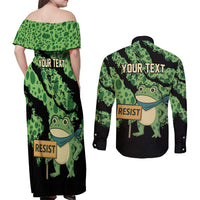 Personalized Portland Frog Resist Couples Matching Off Shoulder Maxi Dress and Long Sleeve Button Shirt Frogs Against Fascism - Wonder Print Shop