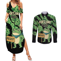 Personalized Portland Frog Resist Couples Matching Summer Maxi Dress and Long Sleeve Button Shirt Frogs Against Fascism - Wonder Print Shop