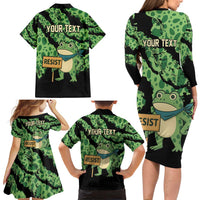 Personalized Portland Frog Resist Family Matching Long Sleeve Bodycon Dress and Hawaiian Shirt Frogs Against Fascism - Wonder Print Shop