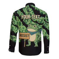 Personalized Portland Frog Resist Long Sleeve Button Shirt Frogs Against Fascism - Wonder Print Shop