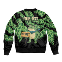 Personalized Portland Frog Resist Sleeve Zip Bomber Jacket Frogs Against Fascism - Wonder Print Shop