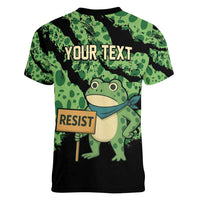 Personalized Portland Frog Resist Women V-Neck T-Shirt Frogs Against Fascism - Wonder Print Shop