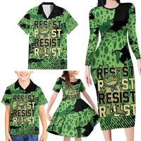 Personalized Portland Frog Protest Family Matching Long Sleeve Bodycon Dress and Hawaiian Shirt Only You Can Prevent Fascism - Wonder Print Shop