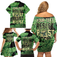 Personalized Portland Frog Protest Family Matching Off Shoulder Short Dress and Hawaiian Shirt Only You Can Prevent Fascism - Wonder Print Shop