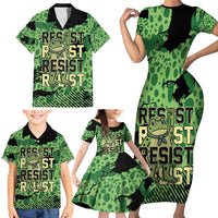Personalized Portland Frog Protest Family Matching Short Sleeve Bodycon Dress and Hawaiian Shirt Only You Can Prevent Fascism - Wonder Print Shop