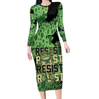 Personalized Portland Frog Protest Long Sleeve Bodycon Dress Only You Can Prevent Fascism - Wonder Print Shop