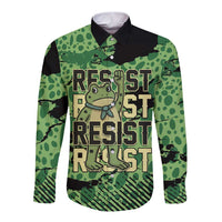 Personalized Portland Frog Protest Long Sleeve Button Shirt Only You Can Prevent Fascism - Wonder Print Shop