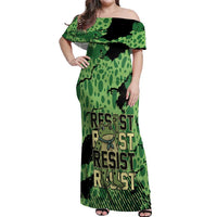 Personalized Portland Frog Protest Off Shoulder Maxi Dress Only You Can Prevent Fascism - Wonder Print Shop