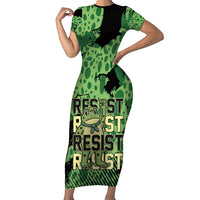 Personalized Portland Frog Protest Short Sleeve Bodycon Dress Only You Can Prevent Fascism - Wonder Print Shop