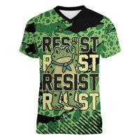 Personalized Portland Frog Protest Women V-Neck T-Shirt Only You Can Prevent Fascism - Wonder Print Shop