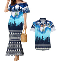 New York Christmas Couples Matching Mermaid Dress and Hawaiian Shirt Manhattan Statue Of Liberty - Wonder Print Shop