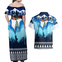 New York Christmas Couples Matching Off Shoulder Maxi Dress and Hawaiian Shirt Manhattan Statue Of Liberty - Wonder Print Shop