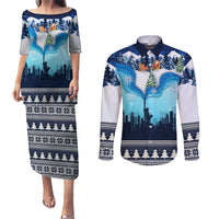 New York Christmas Couples Matching Puletasi Dress and Long Sleeve Button Shirt Manhattan Statue Of Liberty - Wonder Print Shop