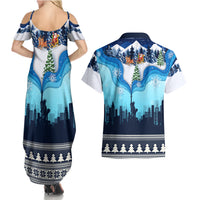 New York Christmas Couples Matching Summer Maxi Dress and Hawaiian Shirt Manhattan Statue Of Liberty - Wonder Print Shop