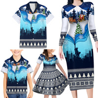 New York Christmas Family Matching Long Sleeve Bodycon Dress and Hawaiian Shirt Manhattan Statue Of Liberty - Wonder Print Shop
