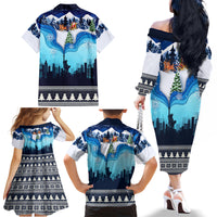 New York Christmas Family Matching Off Shoulder Long Sleeve Dress and Hawaiian Shirt Manhattan Statue Of Liberty - Wonder Print Shop