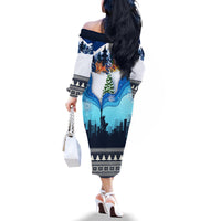 New York Christmas Family Matching Off Shoulder Long Sleeve Dress and Hawaiian Shirt Manhattan Statue Of Liberty - Wonder Print Shop