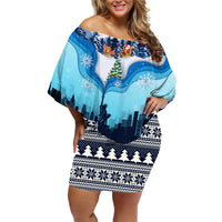 New York Christmas Family Matching Off Shoulder Short Dress and Hawaiian Shirt Manhattan Statue Of Liberty - Wonder Print Shop