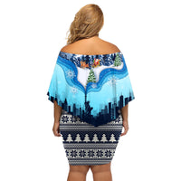 New York Christmas Family Matching Off Shoulder Short Dress and Hawaiian Shirt Manhattan Statue Of Liberty - Wonder Print Shop