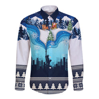 New York Christmas Long Sleeve Button Shirt Manhattan Statue Of Liberty - Wonder Print Shop