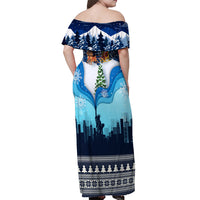 New York Christmas Off Shoulder Maxi Dress Manhattan Statue Of Liberty - Wonder Print Shop