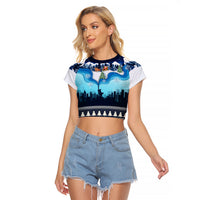 New York Christmas Raglan Cropped T Shirt Manhattan Statue Of Liberty - Wonder Print Shop