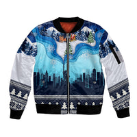 New York Christmas Sleeve Zip Bomber Jacket Manhattan Statue Of Liberty - Wonder Print Shop
