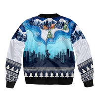 New York Christmas Sleeve Zip Bomber Jacket Manhattan Statue Of Liberty - Wonder Print Shop