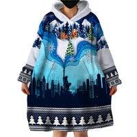 New York Christmas Wearable Blanket Hoodie Manhattan Statue Of Liberty - Wonder Print Shop