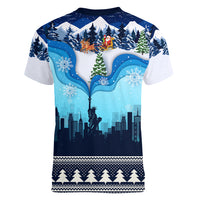 New York Christmas Women V Neck T Shirt Manhattan Statue Of Liberty - Wonder Print Shop