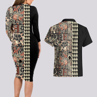 Hawaiian Quilt Couples Matching Long Sleeve Bodycon Dress and Hawaiian Shirt Hibiscus Kakau Vintage Style - Wonder Print Shop